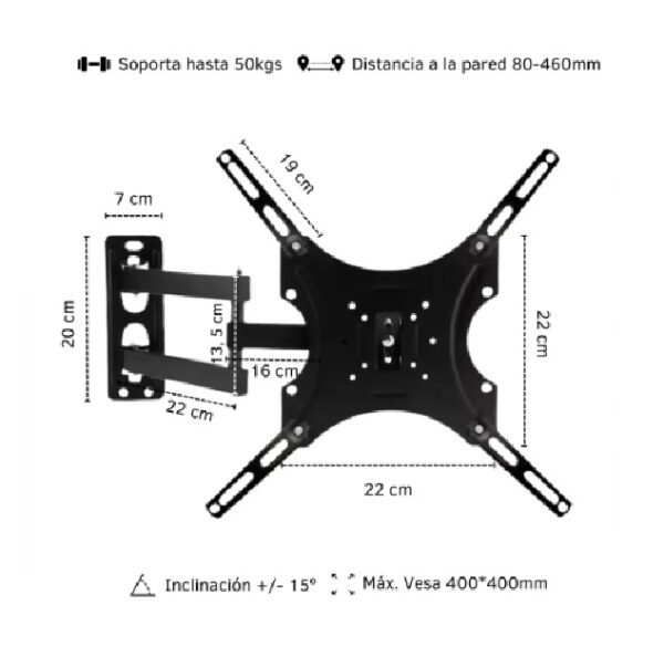 Soporte de Pared Universal Para Smart TV de 14 A 55 Color Negro - Imagen 2