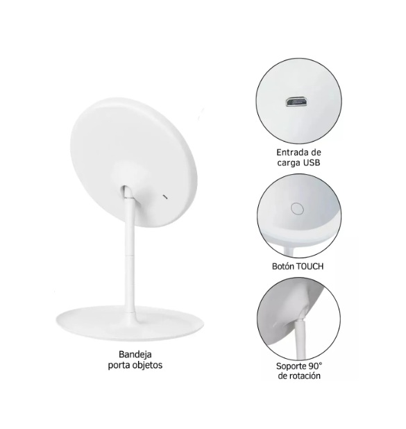 Espejo Maquillaje Luz Led Touch Usb Regulable - Imagen 3