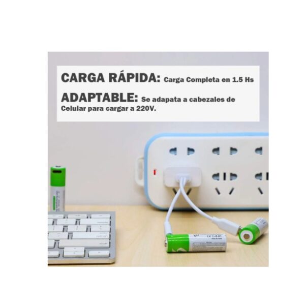 Pilas AAA Recargables USB  1.5v X2 Unidades - Imagen 4