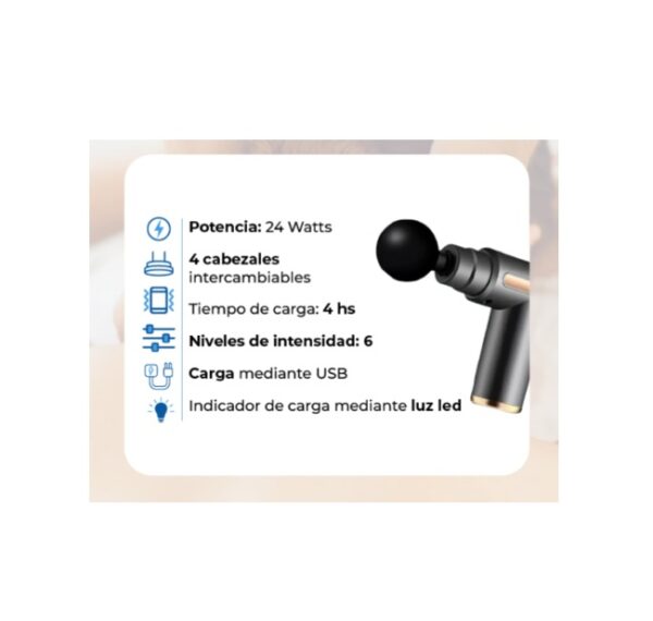 Pistola Masajeadora Inalámbrica Profesional Recargable - Imagen 4