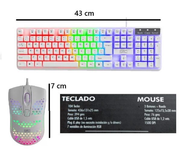 Kit Teclado Y Mouse GTC Retroiluminado RGB - Usb Blanco - Imagen 4