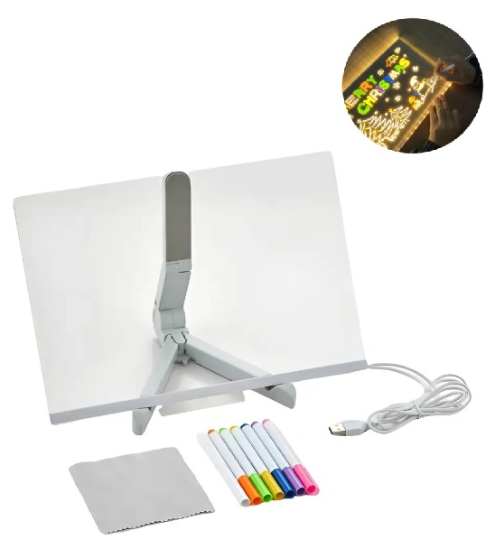 Pizarra Led Acrilica Luminosa 30x20cm Con Fibrones de Colores