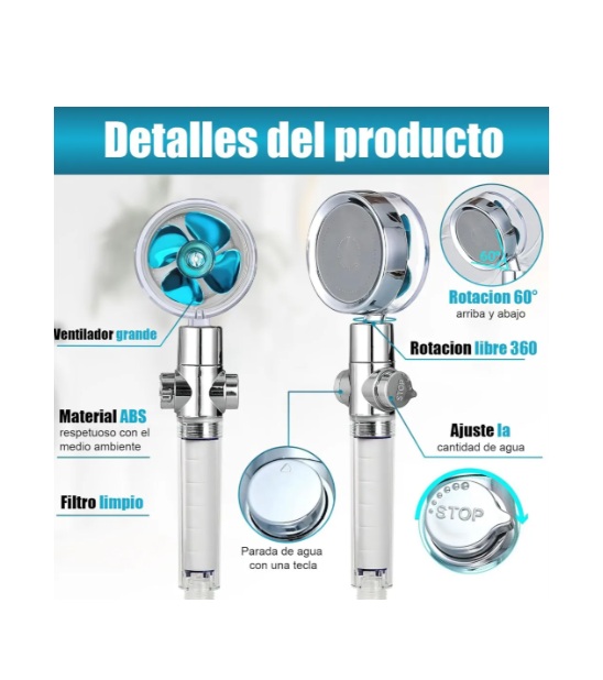 Duchador De Mano Cabezal Turbo Alta Presión Con Filtro Ducha - Imagen 2