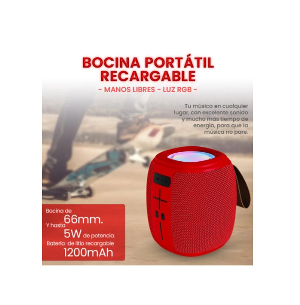 Parlante Fabric Bluetooth Portátil Recargable Led - Imagen 4