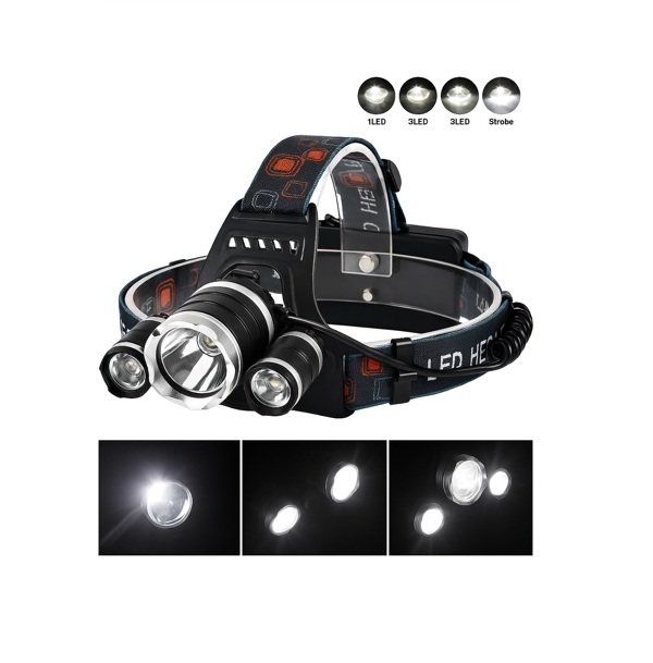 Linterna Minera Vincha Recargable 3 Led Cree T6 + 2 Baterias