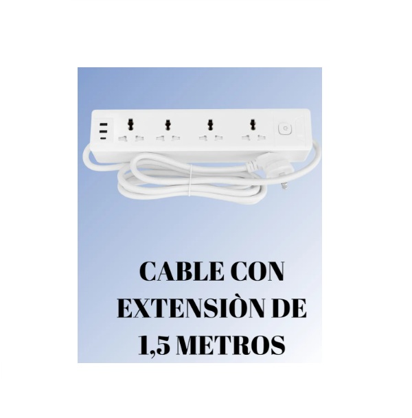 Zapatilla Electrica 4 Tomas 1.5mts + 2usb+ 1 Tipo C - Imagen 2